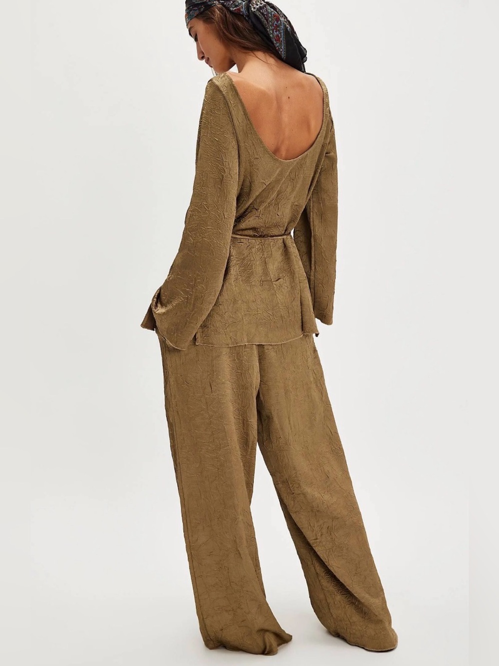 Free People Olive Green Textured Two-Piece Set